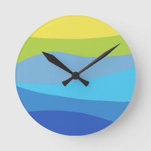 Horloge Ronde Vave Vibrant Conception colorée Bleu Vert Jaune