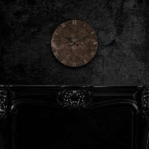 Horloge Ronde Velvety Bronze Damask   Brown Baroque Grunge Round