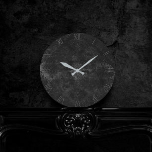 Horloge Ronde Velvety Onyx Damask   Black Vampy Grunge Baroque
