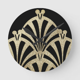 Horloge Ronde Ventilateur Art déco motif en bronze noir élégant