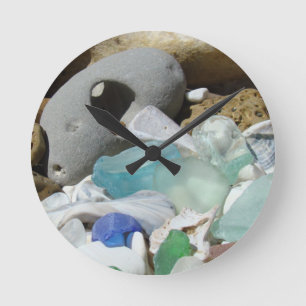 Horloge Ronde Verre bleu Seaglass de mer d'horloges murales