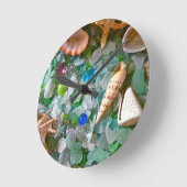 Horloge Ronde Verre de plage avec coquillages (Angle)
