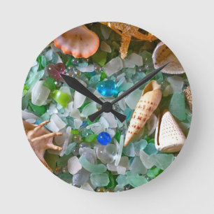 Horloge Ronde verre de plage avec des coquilles