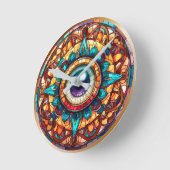 Horloge Ronde Verre Turquoise Orange Evil (Angle)