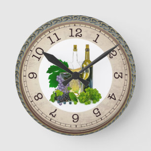 Horloge Ronde Verres à vin et bouteilles / C'est l'heure du vin