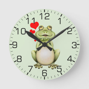 Horloge Ronde Vert de dessin d'amour de grenouille