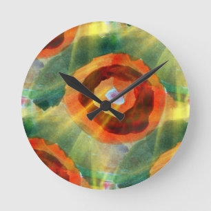 Horloge Ronde vert de l'eau d'abrégé sur texture d'art, orange