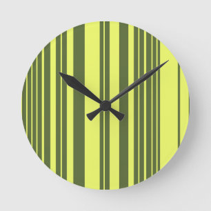 Horloge Ronde Vert olive et rayures jaune citron
