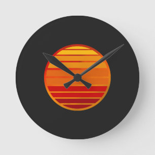 Horloge Ronde Vibes Rétro de Coucher de Soleil Esthétique