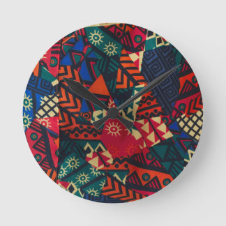 Horloge Ronde Vibrant African Geometric Tribal Abstract Pattern 