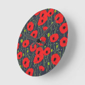 Horloge Ronde Vibrant Modern Red Poppies Pattern Art (Angle)