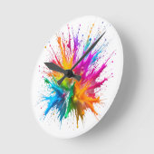 Horloge Ronde Vibrant Rainbow Paint Splatter Explosion (Angle)