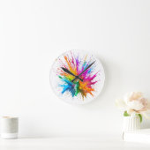 Horloge Ronde Vibrant Rainbow Paint Splatter Explosion (Maison)