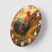 Horloge Ronde Vibrant rooster in rustic farmyard (Angle)