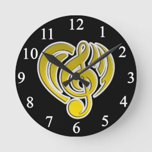 Horloge Ronde Vibrations Amour Musical Coeur Jaune Musique Note