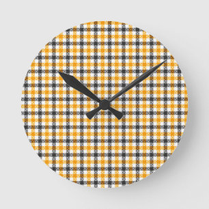 Horloge Ronde Vichy jaune noir et blanc