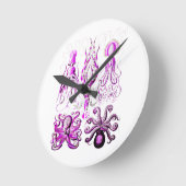 Horloge Ronde Vie marine de pieuvre rose océanique (Angle)