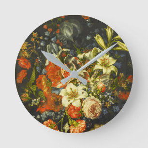 Horloge Ronde Vie morte avec fleurs et fruits