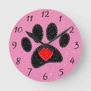 Horloge Ronde Vieux papier Amoureux des chiens rose