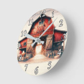 Horloge Ronde Vieux Red Grange rustique Pays (Angle)