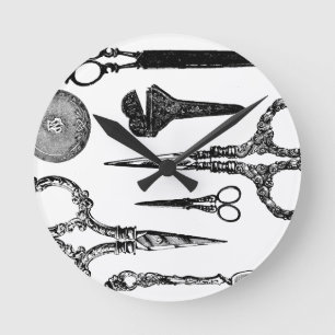 Horloge Ronde Vignette antique de ciseaux