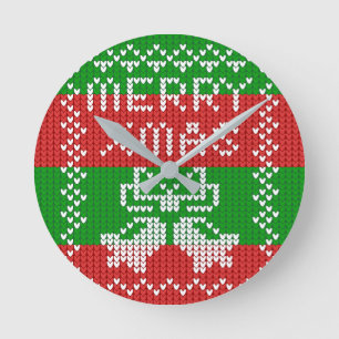 Horloge Ronde Vilain pull motif sonnettes Joyeux fils Xmas