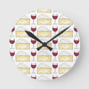Horloge Ronde Vin Fromage Rouge Vin Verre Brie Foodie