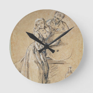 Horloge Ronde Vin-pourer avec une carte de jeune homme (craie)