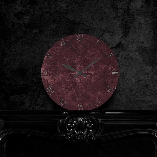 Horloge Ronde Vin Velvety Damask | Glam Grunge de Bordeaux Sangr