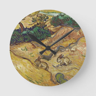 Horloge Ronde Vincent van Gogh - Paysage avec lapins