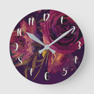 Horloge Ronde Vins de Bourgogne Floral Rose Pourpre Moderne Glam