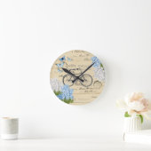 Horloge Ronde Vintage Bicycle Blue Hydrangeas Paris Wall Clock (Maison)