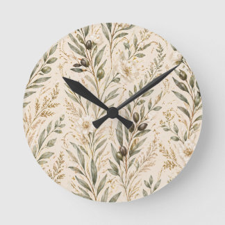 Horloge Ronde  Vintage Botanical Olive Branches & Ivory Floral
