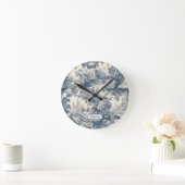 Horloge Ronde Vintage chic floral Bleu toile de jouy monogramme (Maison)