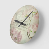 Horloge Ronde Vintage Chic français Script Fleurs de Chabby Cors (Angle)