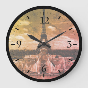 Horloge Ronde Vintage France Paris Fontaines Tour Eiffel Grande
