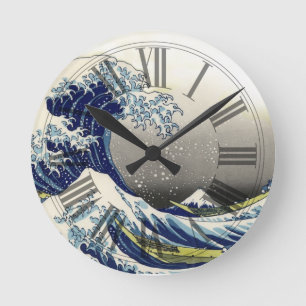 Horloge Ronde vintage, Grande Vague, Hokusai 葛飾北斎の神奈川沖浪