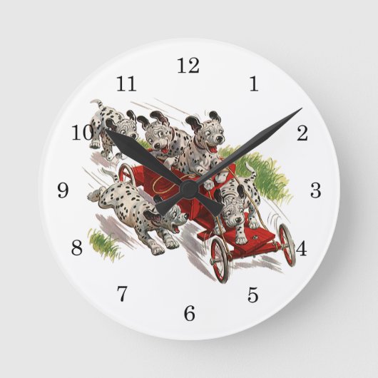 Horloge Ronde Vintage Humor Cute Dalmatian Puppy Dogs Fire Truck (Recto)