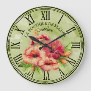 Horloge ronde Vintage look "Hibiscus" Var01