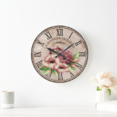 Horloge ronde Vintage look "Hibiscus" Var02 (Maison)
