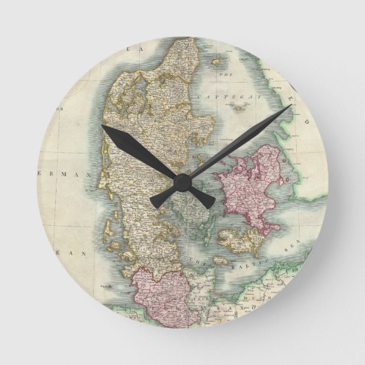 Horloge Ronde Vintage Map of Denmark (Recto)