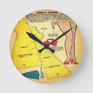 Horloge Ronde Vintage Mesdames Dress Pattern Wall Clock