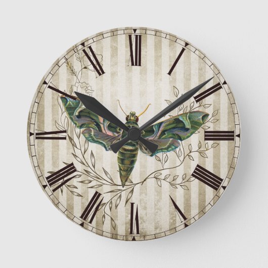 Horloge Ronde Vintage Moth and Floral (Recto)