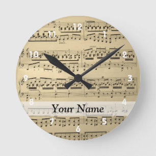 Horloge Ronde Vintage Music Sheet