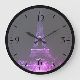 Horloge Ronde Vintage Paris Fontaines Tour Eiffel nuit Grande Cl