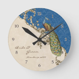 Horloge Ronde Vintage Peacock & Etchings Personalized Wedding