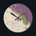 Horloge Ronde Vintage Peacock & Etchings Personalized Wedding<br><div class="desc">Designed to match the wedding invitation suite of the same name, this elegant and sophisticated personalized wedding or anniversary clock is a wonderful modern but vintage design. It's perfect for a bridal shower or wedding gift! Mixing Vintage art elements and contemporary watercolor art work hand painted by Audrey Jeanne Roberts...</div>