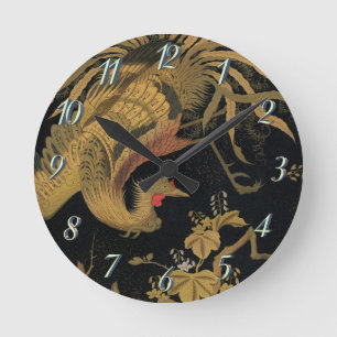 Horloge Ronde Vintage Phoenix Gold Black Bird japonais