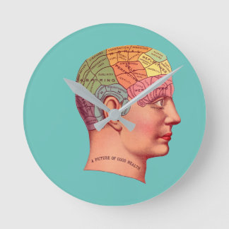Horloge Ronde Vintage Phrenologie Chef Mineur Carte du cerveau P