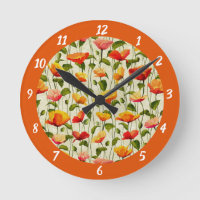 Vintage Poppy Flowers Orange Red Floral